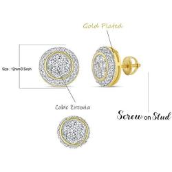 Mens Ladies 14K Gold Over Silver Lab Diamond Earrings Screw Back Studs Iced Out aretes para hombre - Mens Earrings, Screw Back, Mens Jewelry, Hip hop Earring