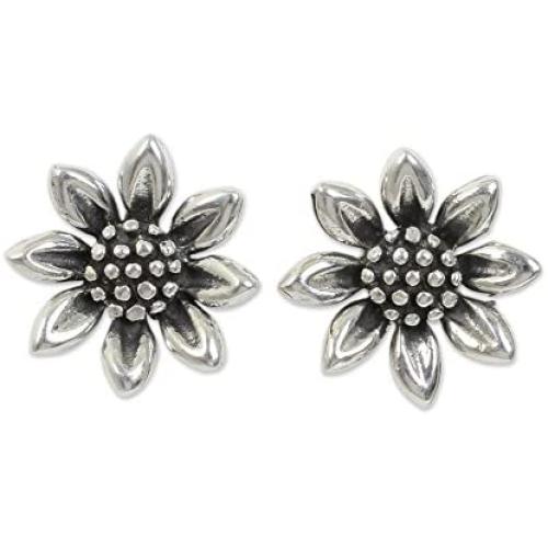 NOVICA .925 Sterling Silver Flower Stud Earrings Sunflower Love