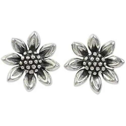 NOVICA .925 Sterling Silver Flower Stud Earrings Sunflower Love NOVICA .925 Sterling Silver Flower Stud Earrings Sunflower Love