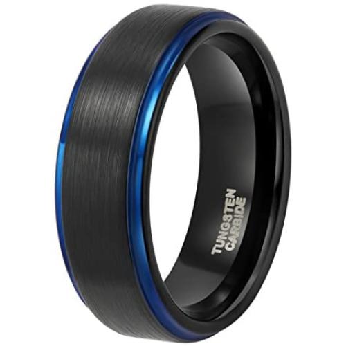 Shuremaster 6mm 8mm Tungsten Carbide Wedding Ring Band for Men Women Step Edge Black/Silver Engraved I Love You Comfort Fit 4-15