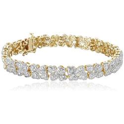Amazon Collection 18k Yellow Gold Plated Sterling Silver Genuine Diamond Hearts Bracelet (1/10 cttw, I-J Color, I2-I3 Clarity), 7.25''