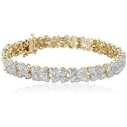 Amazon Collection 18k Yellow Gold Plated Sterling Silver Genuine Diamond Hearts Bracelet (1/10 cttw, I-J Color, I2-I3 Clarity), 7.25''