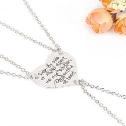 Meiligo Retro 3 Pcs Best Friends Forever Gift Side by Side Or Miles Apart Letter Puzzle Dog Tag Necklace Heart Matching Engraved Letter Jewelry