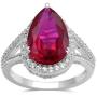 Jewelili Sterling Silver 14x9mm Pear Created Ruby and Round Created White Sapphire Teardrop Halo Ring