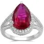Jewelili Sterling Silver 14x9mm Pear Created Ruby and Round Created White Sapphire Teardrop Halo Ring Jewelili Sterling Silver 14x9mm Pear Created Ruby and Round Created White Sapphire Teardrop Halo Ring