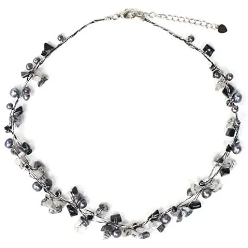 NOVICA Dyed Gray Cultured Freshwater Pearl and Tourmalinated Quartz Necklace, 16.5'' River of Night NOVICA Dyed Gray Cultured Freshwater Pearl and Tourmalinated Quartz Necklace, 16.5'' River of Night