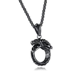 Heavstjer Hip Hop Stainless Steel Dragon Head Medallion Pendant Necklace,22inches Link Chain