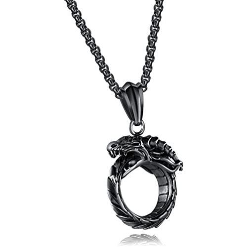 Heavstjer Hip Hop Stainless Steel Dragon Head Medallion Pendant Necklace,22inches Link Chain