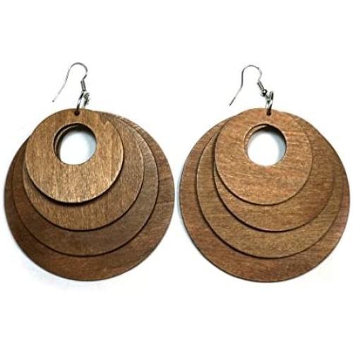 Teris Boutique Boho Assorted Size Round Circle Dangle Fashion Jewelry Wood Earrings