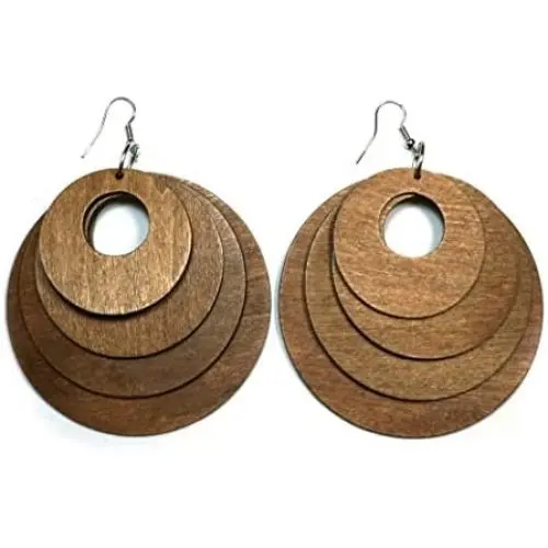 Teris Boutique Boho Assorted Size Round Circle Dangle Fashion Jewelry Wood Earrings Teris Boutique Boho Assorted Size Round Circle Dangle Fashion Jewelry Wood Earrings