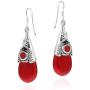 Vintage Red Reconstructed Coral Teardrop .925 Sterling Silver Dangle Fish Hook Earrings