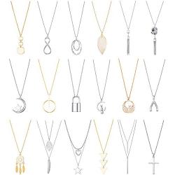 TAMHOO 18 Pieces Long Pendant Necklace Set for Women - Y Necklace for Teen Girs with Cute Pendant, Feather,Bar, Cat,Cross,Tassel,Leaf,Moon and Star-