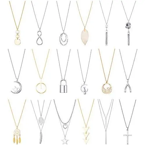 TAMHOO 18 Pieces Long Pendant Necklace Set for Women - Y Necklace for Teen Girs with Cute Pendant, Feather,Bar, Cat,Cross,Tassel,Leaf,Moon and Star-