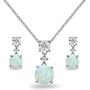 Sterling Silver Genuine, Created or Simulated Gemstone & White Topaz Round Three Stone Dangling Necklace & Stud Earrings Set