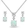 Sterling Silver Genuine, Created or Simulated Gemstone & White Topaz Round Three Stone Dangling Necklace & Stud Earrings Set Sterling Silver Genuine, Created or Simulated Gemstone & White Topaz Round Three Stone Dangling Necklace & Stud Earrings Set