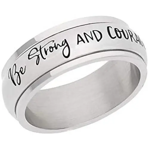 Beads & Pearls Jewelry 8mm High Polished Stainless Steel Womens Mens Be Strong and Courageous Joshua 1:9'' Bible Verse Christian & Inspirational Rings