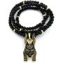 Fashion 21 Egypt God Anubis Head Pendant 6mm 30'' Wooden Bead Necklace in Gold, Silver Tone