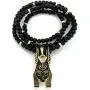 Fashion 21 Egypt God Anubis Head Pendant 6mm 30'' Wooden Bead Necklace in Gold, Silver Tone