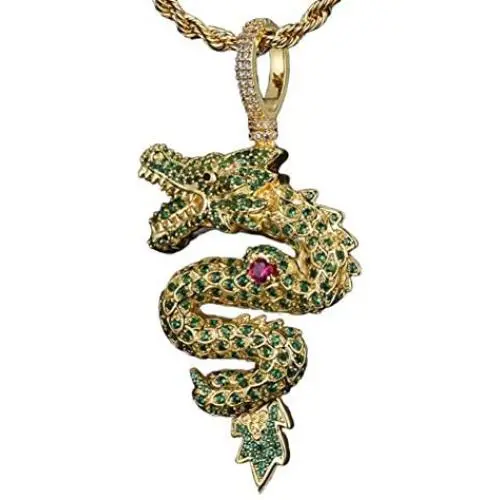 KMASAL Iced Out Dragon Copper Pendant Hip Hop Necklace 18K Gold Plated Bling Cubic Zirconia Micropave Simulated Diamond for Men Women Charm Jewelry with Stainless Steel Rope Chain KMASAL Iced Out Dragon Copper Pendant Hip Hop Necklace 18K Gold Plated Bling Cubic Zirconia Micropave Simulated Diamond for Men Women Charm Jewelry with Stainless Steel Rope Chain