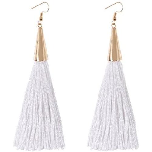 boderier Gold Cone Swingy Tassel Drop Earrings Elegant Dangle Earrings for Women Wedding Party Jewelry (White)