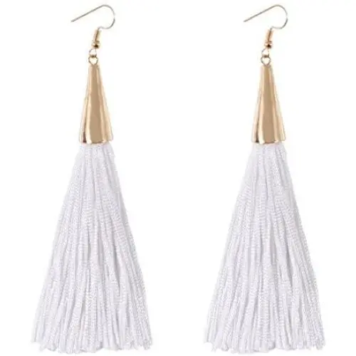 boderier Gold Cone Swingy Tassel Drop Earrings Elegant Dangle Earrings for Women Wedding Party Jewelry (White)