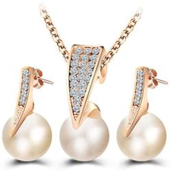 YAZILIND Imitation Pearl Pendant Necklace Stud Earrings Women Jewelry Sets Elegant Dainty Party Accessories
