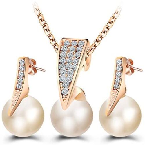 YAZILIND Imitation Pearl Pendant Necklace Stud Earrings Women Jewelry Sets Elegant Dainty Party Accessories