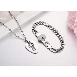 His & Hers Matching Set My Heart Needs Your Key Couple Heart Lock Bracelet and Key Pendant Necklace Key and Lock Couple Jewelry in a Gift Box