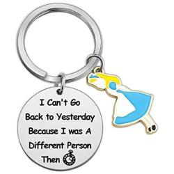 TOGON Alice in Wonderland Lover Gift Wonderland Keychain Quotes Because I was A Different Person Then Keychain for Friend Sister