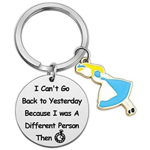 TOGON Alice in Wonderland Lover Gift Wonderland Keychain Quotes Because I was A Different Person Then Keychain for Friend Sister