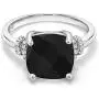 Gem Stone King 925 Sterling Silver Black Onyx Womens Ring (3.89 Cttw Cushion Checkerboard Cut, Gemstone Birthstone, Available in size 5, 6, 7, 8, 9)