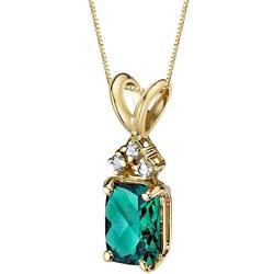 14 Karat Yellow Gold Radiant Cut 1.00 Carats Created Emerald Diamond Pendant