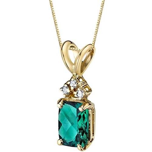 14 Karat Yellow Gold Radiant Cut 1.00 Carats Created Emerald Diamond Pendant