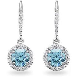 Sterling Silver Round Halo Dangle Leverback Earrings Made with Swarovski Crystals