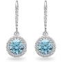 Sterling Silver Round Halo Dangle Leverback Earrings Made with Swarovski Crystals