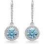 Sterling Silver Round Halo Dangle Leverback Earrings Made with Swarovski Crystals Sterling Silver Round Halo Dangle Leverback Earrings Made with Swarovski Crystals