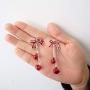 Lightweight Christmas Red Bow Knot Piercing Dangle Earrings Jingle Tassels Silver Plated Women Girls Holiday Gift