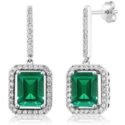 Gem Stone King 925 Sterling Silver Green Simulated Emerald Earrings For Women (4.96 Cttw Emerald Cut 9X7MM)