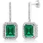 Gem Stone King 925 Sterling Silver Green Simulated Emerald Earrings For Women (4.96 Cttw Emerald Cut 9X7MM)