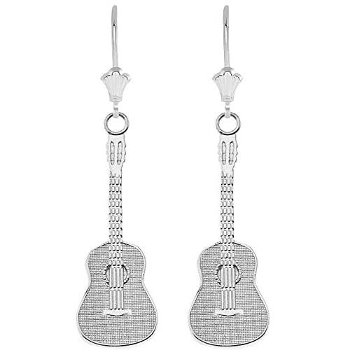 Fine 925 Sterling Silver Classic Acoustic Guitar Leverback Earrings