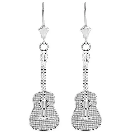 Fine 925 Sterling Silver Classic Acoustic Guitar Leverback Earrings Fine 925 Sterling Silver Classic Acoustic Guitar Leverback Earrings