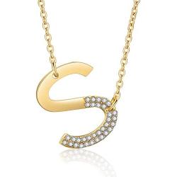 SHERLOVE Gold Initial Necklaces for Women,18k Real Gold Plated Sideways Initial Necklace Diamond Letter Pendant Necklace for Women Girls Personalized Name Necklace Trendy Jewelry