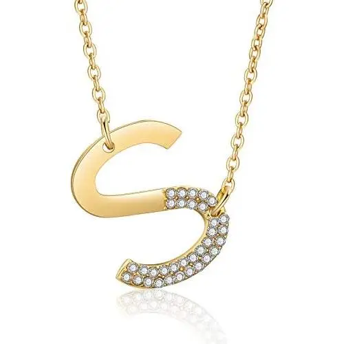 SHERLOVE Gold Initial Necklaces for Women,18k Real Gold Plated Sideways Initial Necklace Diamond Letter Pendant Necklace for Women Girls Personalized Name Necklace Trendy Jewelry