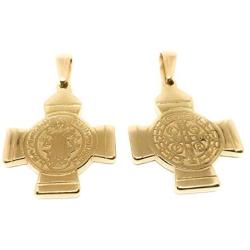 LESLIE BOULES 18K Gold Plated Saint Benedict Cross Pendant Protection Jewelry