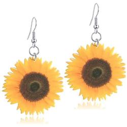 DAMLENG Unique Handmade Bohemian Acrylic Sunflower Dangle Drop Earrings for Women Girls Statement Yellow Flower Earrings Jewelry Gifts