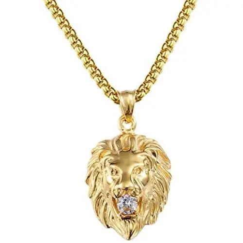 Ineffable Stainless Steel Vintage Lion Head Pendant Necklace Rope Chain Jewelry punk style Ineffable Stainless Steel Vintage Lion Head Pendant Necklace Rope Chain Jewelry punk style