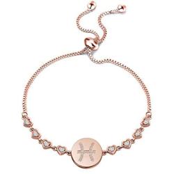 ENSIANTH Rose Gold Zodiac Sign Adjustable Bracelet Birthday Gift for Women Girls