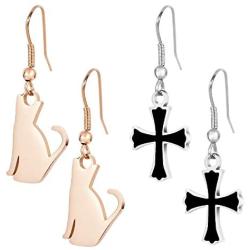 Halloween Drop Cross Earrings Gifts for Women Girl Her Ladies Teen 2 Pair Stainless Steel Dangle Earrings for Daughter Mom Student Coworker Friend on Christmas Birthday Costume Party Jewelry Set