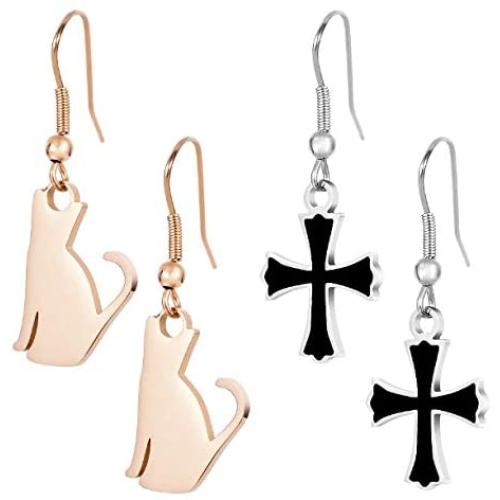 Halloween Drop Cross Earrings Gifts for Women Girl Her Ladies Teen 2 Pair Stainless Steel Dangle Earrings for Daughter Mom Student Coworker Friend on Christmas Birthday Costume Party Jewelry Set