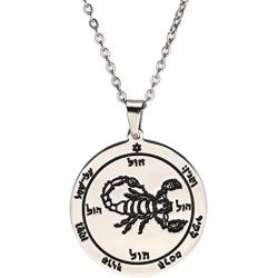 VASSAGO Stainless Steel Key of Solomon Seal Fifth Pentacle of Mars Pendant Necklace Talisman Engraved Round Charm Amulet Necklaces Jewelry for Men Women Teens